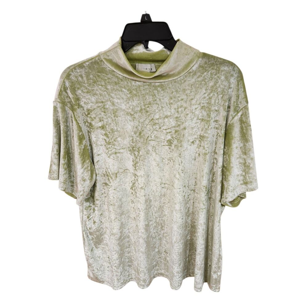 Jaipur Crushed Velvet Top Womens 2X Mock Neck Short Sleeve Popover Green Stretch